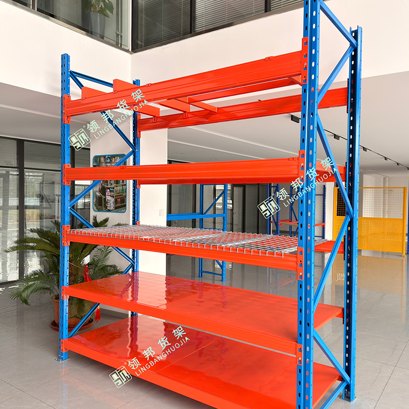 Heavy duty storage shelves in blue orange color